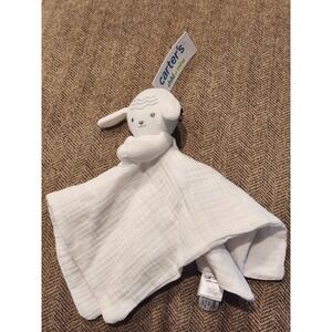 Carters Child of Mine Small White Cotton Muslin‎ Lamb  Blanket Lovey NEW 2023